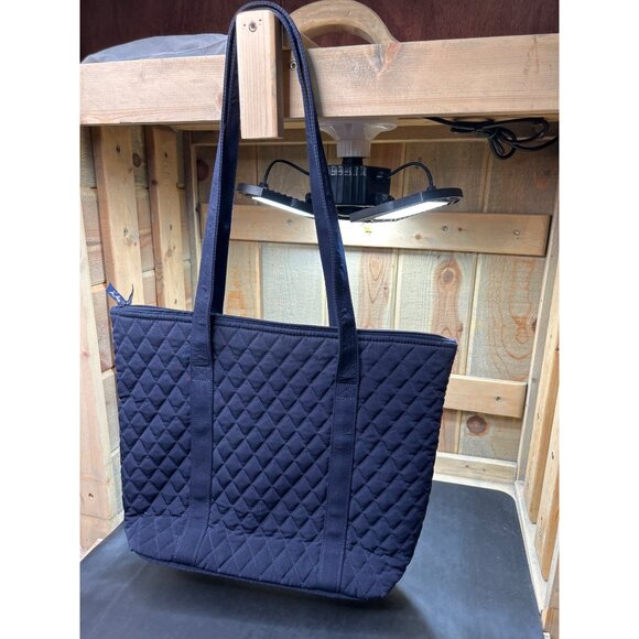 Vera Bradley Navy Blue Quilted Tote Bag With Zipper Closure & Front Pocket - Picture 4 of 9